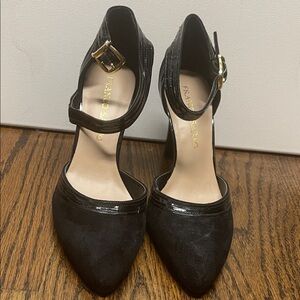 Franco Sarto Black Suede Heels and with Faux Patent Leather Trim